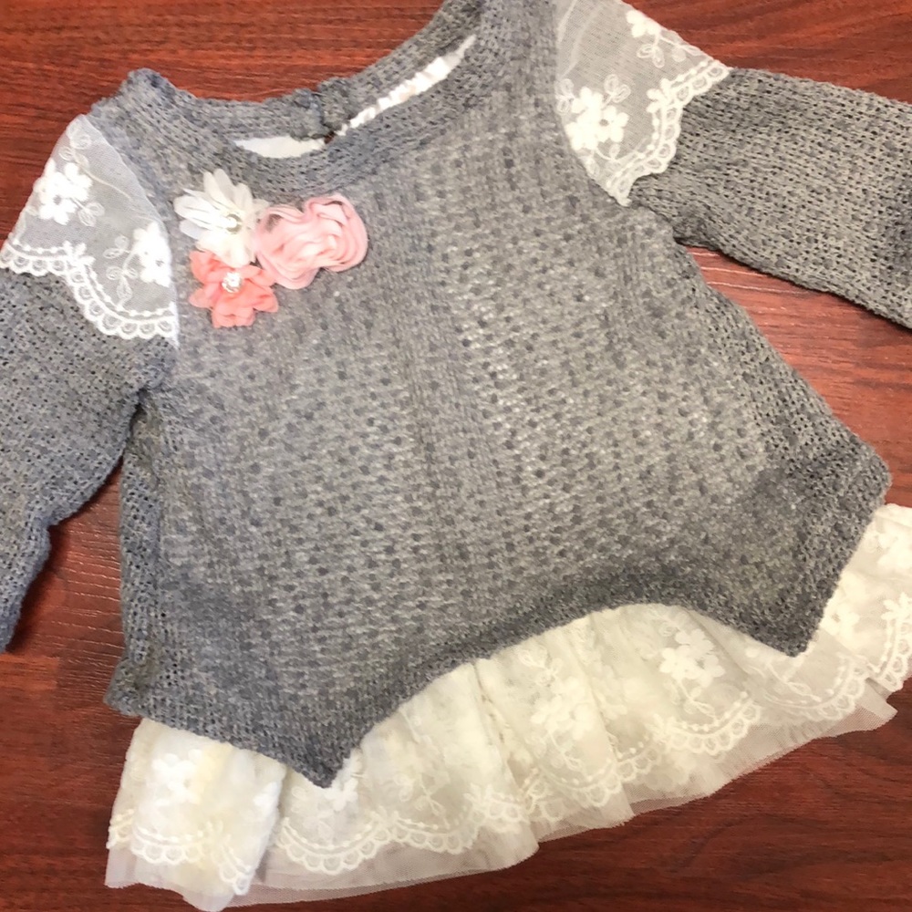 Lacey and Knitted Grey Top